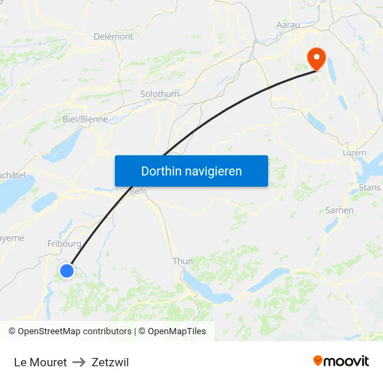 Le Mouret to Zetzwil map