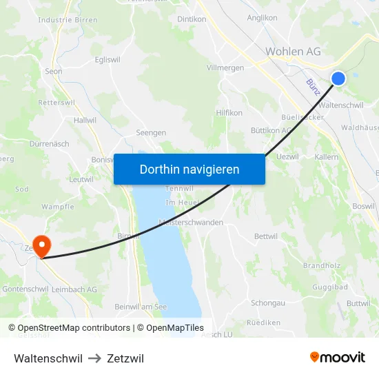 Waltenschwil to Zetzwil map