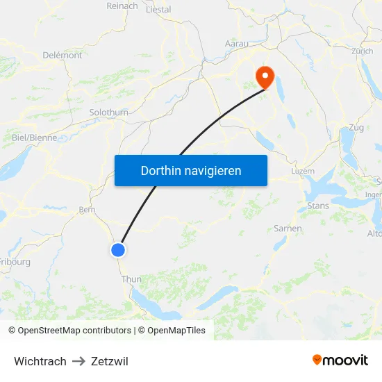 Wichtrach to Zetzwil map