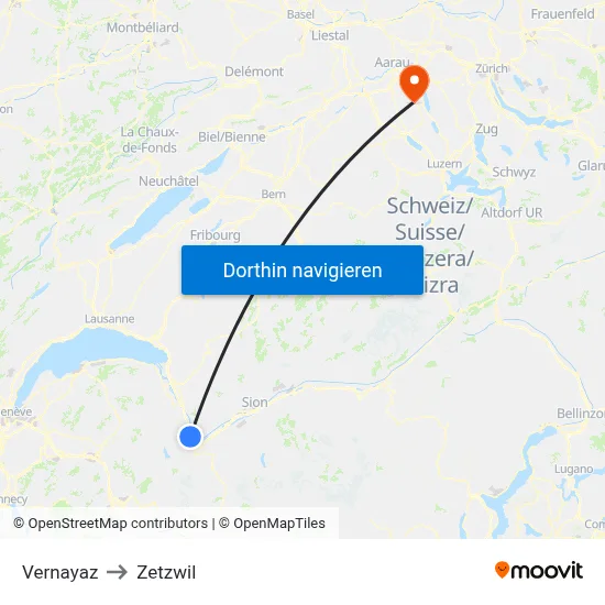 Vernayaz to Zetzwil map