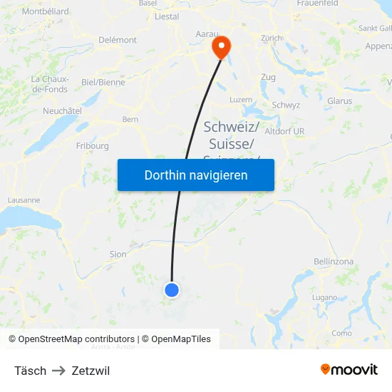 Täsch to Zetzwil map