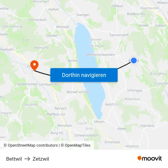 Bettwil to Zetzwil map