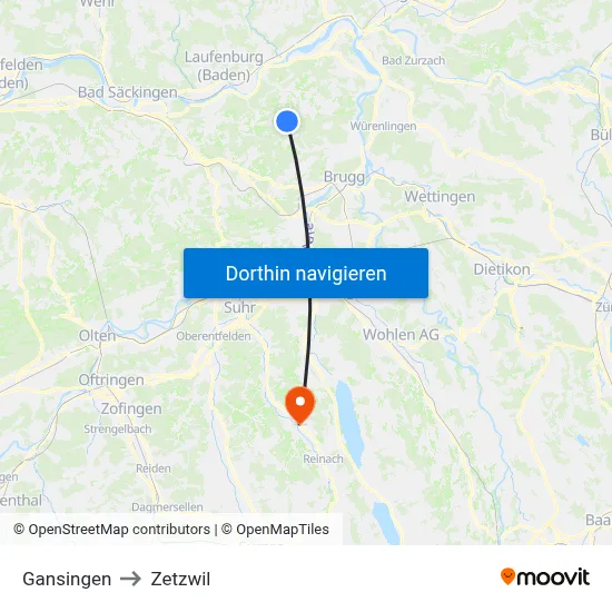 Gansingen to Zetzwil map