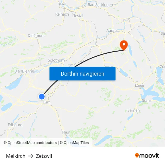 Meikirch to Zetzwil map