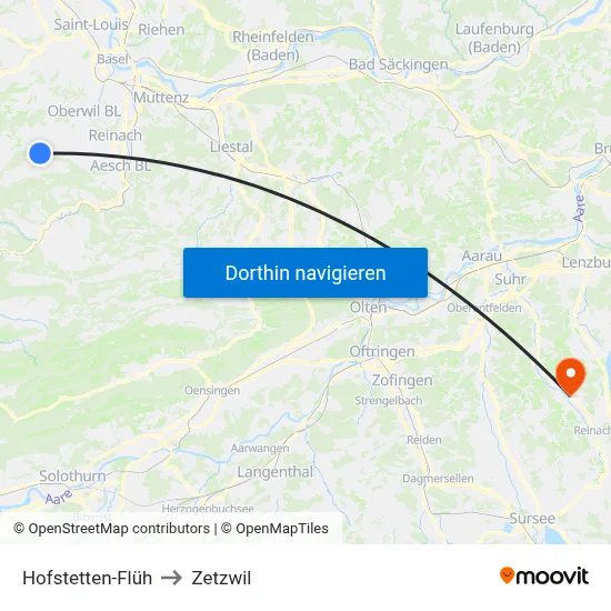 Hofstetten-Flüh to Zetzwil map