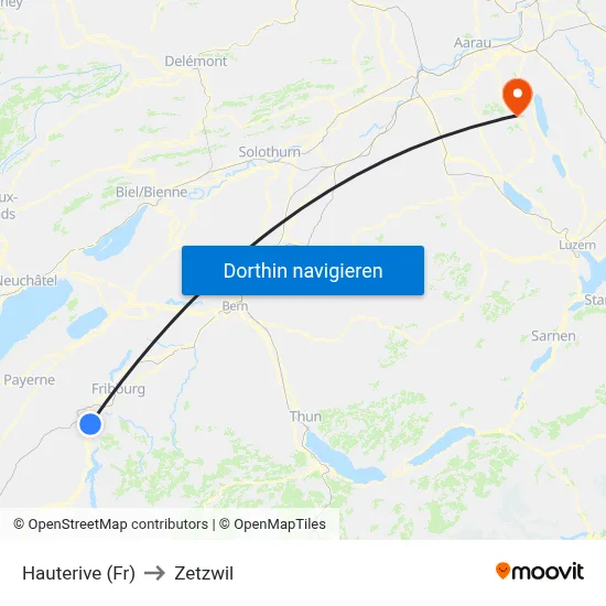 Hauterive (Fr) to Zetzwil map