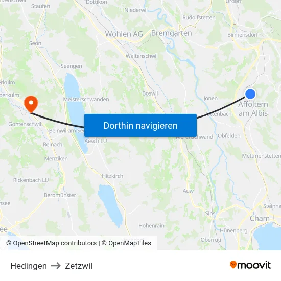 Hedingen to Zetzwil map