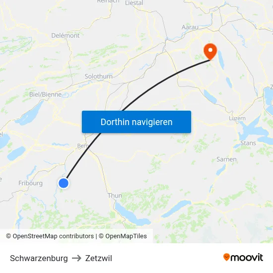 Schwarzenburg to Zetzwil map