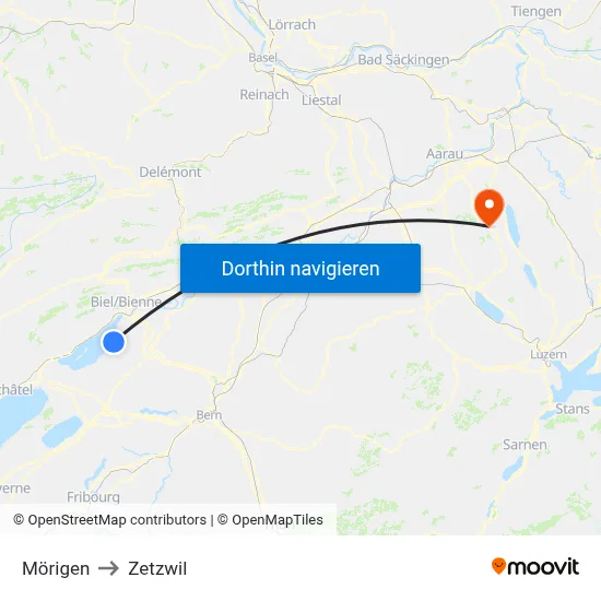 Mörigen to Zetzwil map