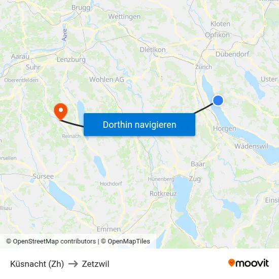 Küsnacht (Zh) to Zetzwil map