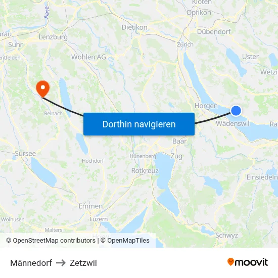 Männedorf to Zetzwil map