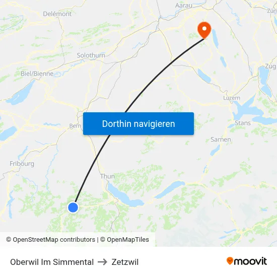 Oberwil Im Simmental to Zetzwil map