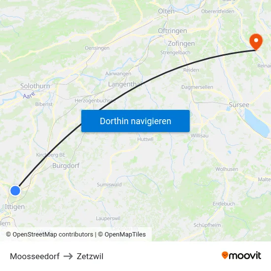 Moosseedorf to Zetzwil map