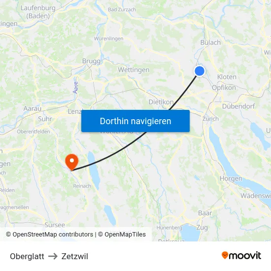 Oberglatt to Zetzwil map