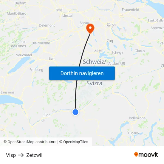 Visp to Zetzwil map