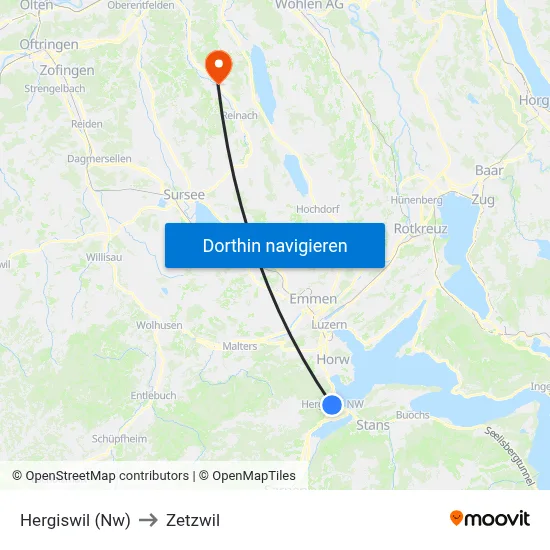 Hergiswil (Nw) to Zetzwil map