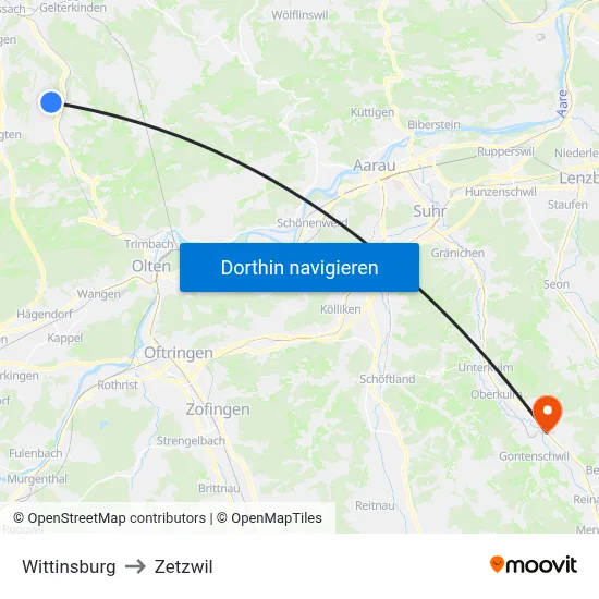 Wittinsburg to Zetzwil map
