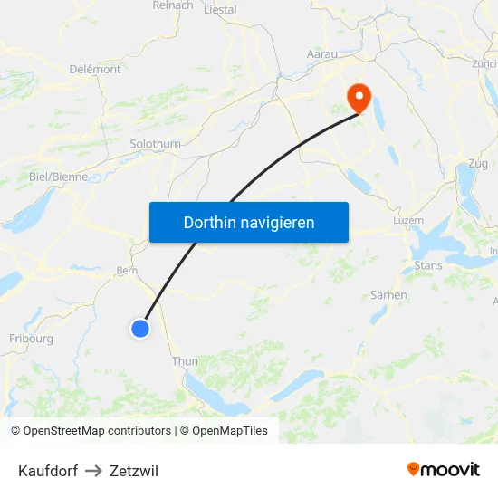 Kaufdorf to Zetzwil map