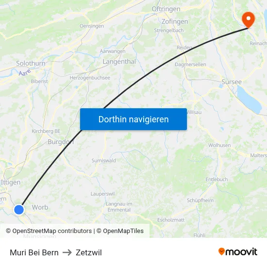 Muri Bei Bern to Zetzwil map