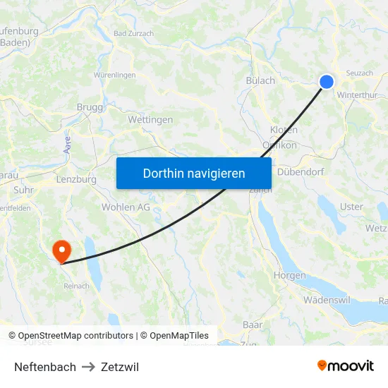 Neftenbach to Zetzwil map