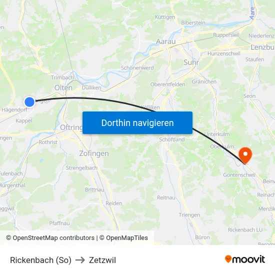 Rickenbach (So) to Zetzwil map