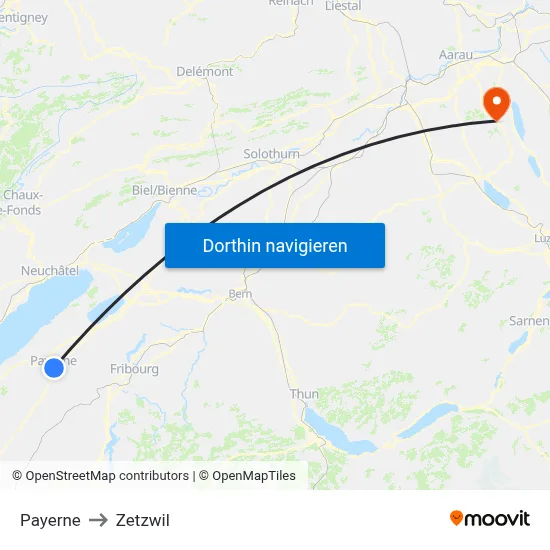 Payerne to Zetzwil map