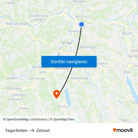 Tegerfelden to Zetzwil map