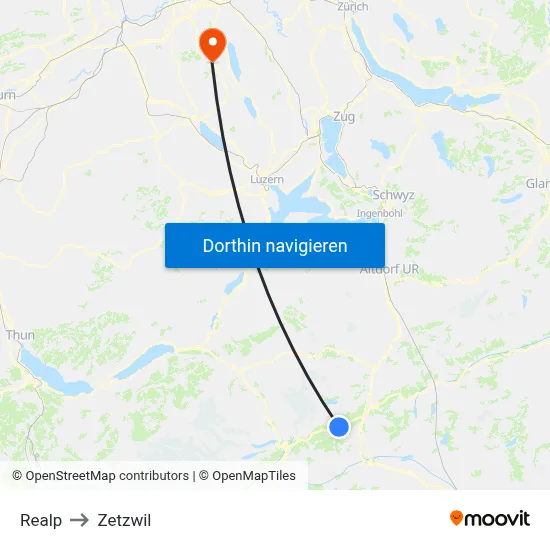 Realp to Zetzwil map
