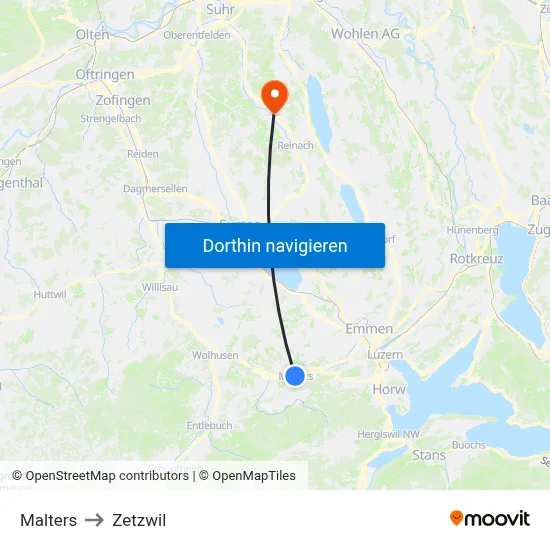 Malters to Zetzwil map