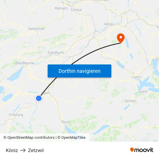 Köniz to Zetzwil map