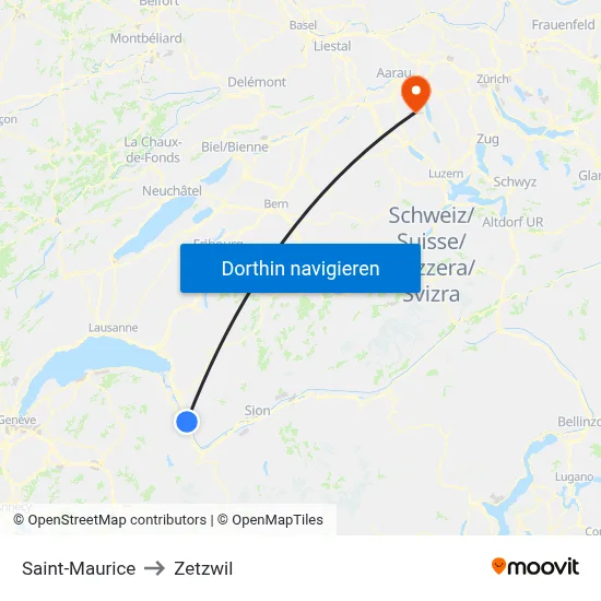 Saint-Maurice to Zetzwil map