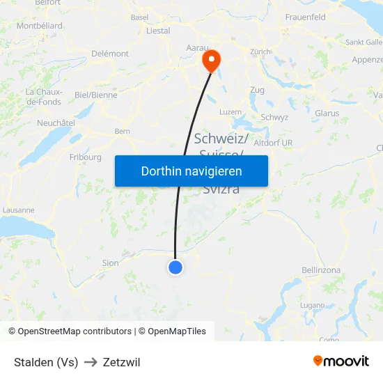 Stalden (Vs) to Zetzwil map