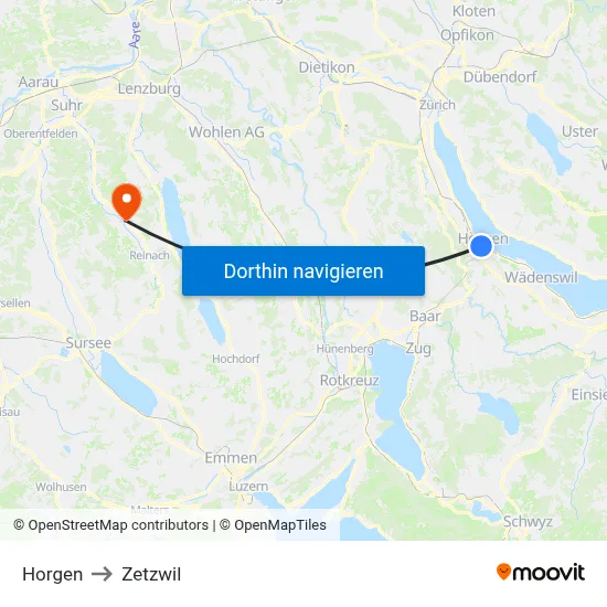 Horgen to Zetzwil map