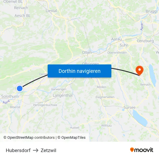 Hubersdorf to Zetzwil map