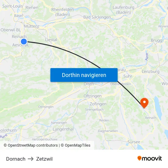 Dornach to Zetzwil map