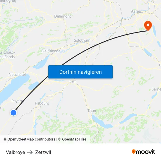 Valbroye to Zetzwil map