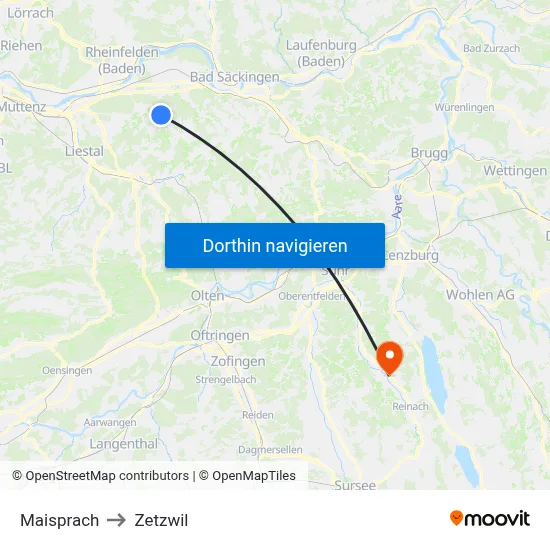 Maisprach to Zetzwil map