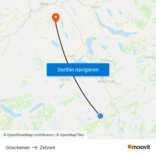 Göschenen to Zetzwil map
