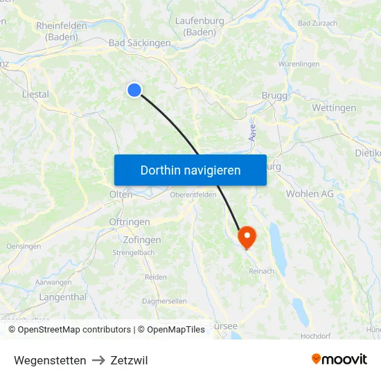 Wegenstetten to Zetzwil map