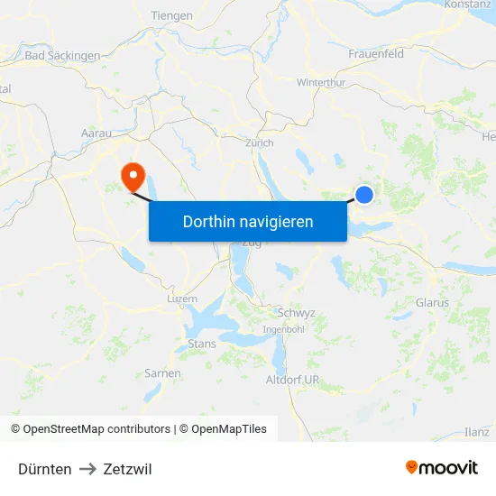 Dürnten to Zetzwil map