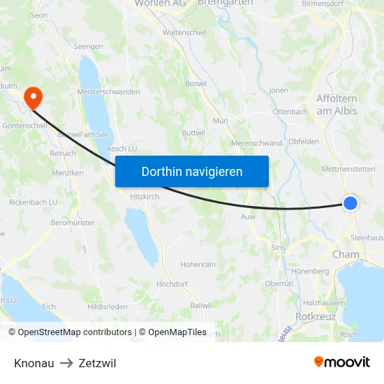 Knonau to Zetzwil map