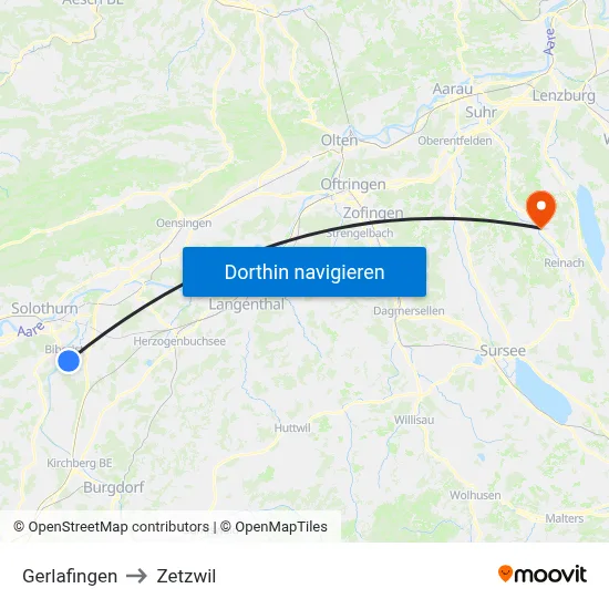 Gerlafingen to Zetzwil map
