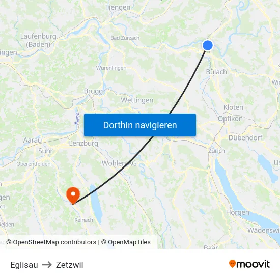 Eglisau to Zetzwil map