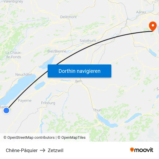 Chêne-Pâquier to Zetzwil map