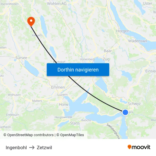 Ingenbohl to Zetzwil map