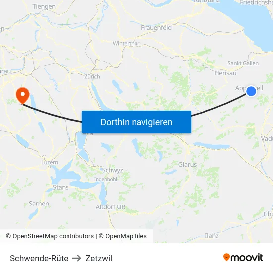 Schwende-Rüte to Zetzwil map