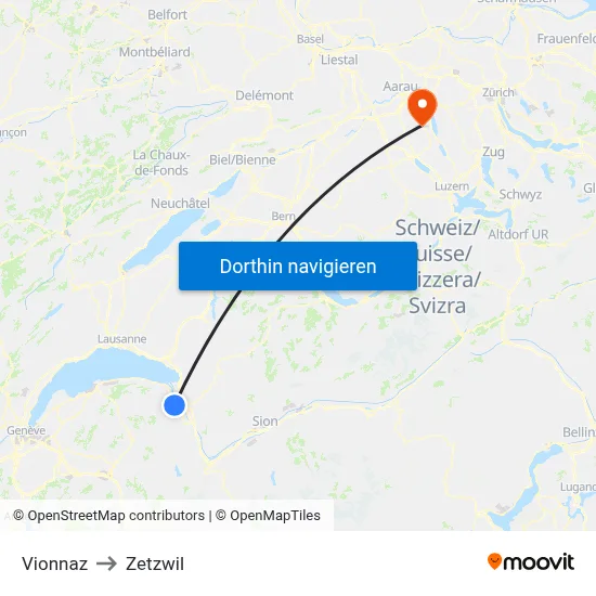 Vionnaz to Zetzwil map