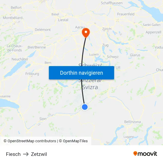 Fiesch to Zetzwil map