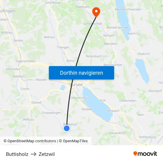 Buttisholz to Zetzwil map