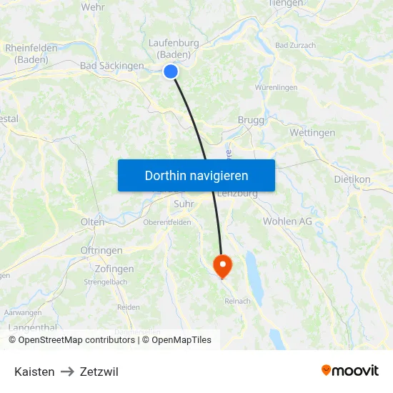 Kaisten to Zetzwil map